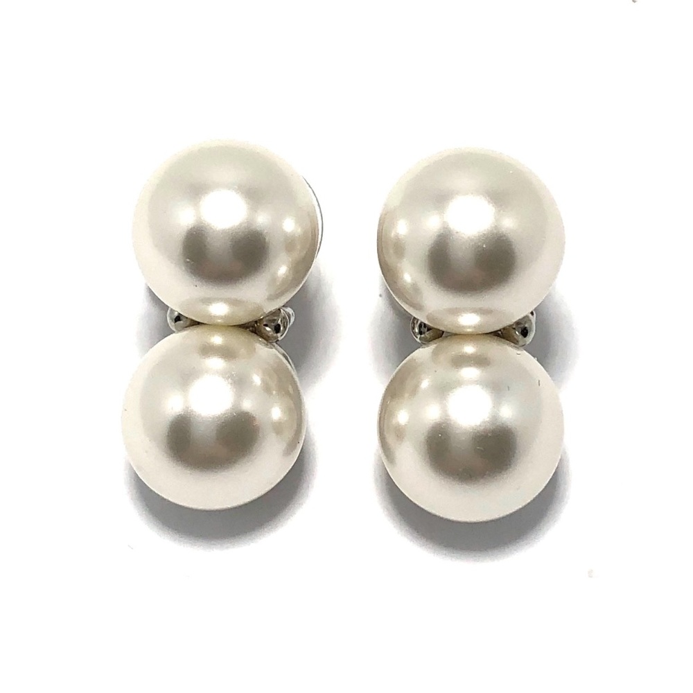 KENNETH JAY LANE, DOUBLE 14mm PEARL EARRING